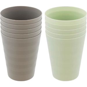 Luxe Herbruikbare Drinkbekers – 10 stuks – Groen - Grijs – Plastic / Kunststof – Drinkbeker voor Volwassenen en Kinderen – Alternatief voor Wegwerp Bekers – Drink Beker – Limonadeglazen Sapglazen – Camping Servies