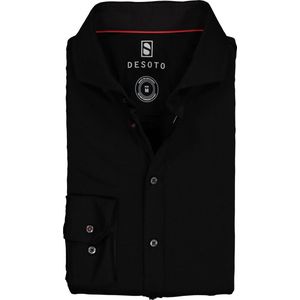 DESOTO slim fit overhemd - stretch tricot - zwart - Strijkvrij - Boordmaat: 37/38