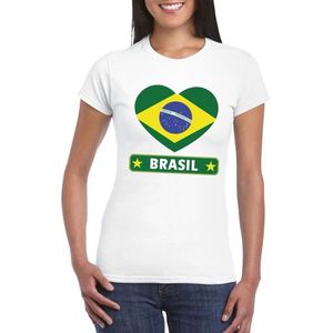 Brazilie hart vlag t-shirt wit dames XL