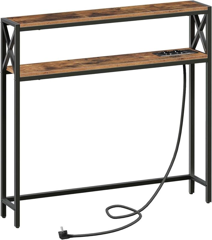 Houten Consoletafel met USB en Stopcontacten - Vintage Bruin - 100 cm