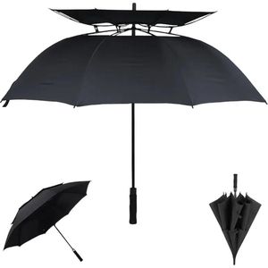 Bovista Moderne Golf Paraplu - Stormparaplu - Opvouwbaar - Windproof - Stormproef - UV Bescherming - Umbrella - Draagbaar - Zwart