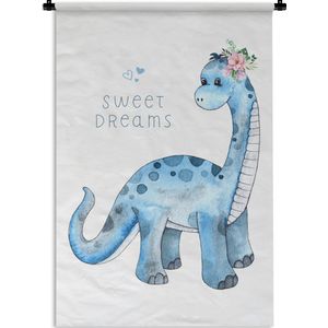Wandkleed - Wanddoek - Kinderkamer - Dinosaurus - Blauw - Jongens - Meisjes - Kinderen - 60x90 cm - Wandtapijt