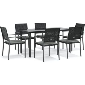 vidaXL - 7-delige - Tuinset - met - kussens - poly - rattan - en - staal
