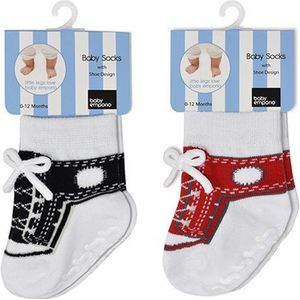 Boy Sneakers  rode en blauwe sokjes voor baby 0-12 maanden-Witte vetertjes-Anti slip zooltjes-Kraamcadeau-Baby shower
