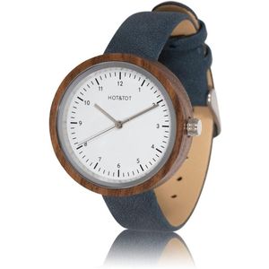 HOT&TOT | Emma - Houten horloge voor dames - Vegan leer - 36mm - Walnoot hout - Zilver