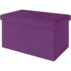 Opvouwbare bank in VIOLET - Zitkubus 49x30x30 cm - Stoffen opbergkist met deksel - Holtes - Voetensteun