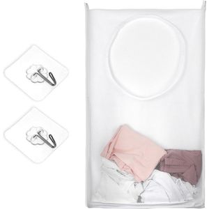 Hangende wasmand tas ademende mesh - Grote opvouwbare muur hangende wasmand met 2 zelfklevende haken .