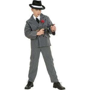 Widmann - Maffia Kostuum - Gangster Jongen Al Capone Kostuum - Zwart / Wit - Maat 128 - Carnavalskleding - Verkleedkleding