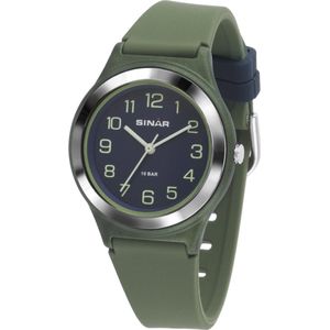 Sinar - Horloge Kind - Kinderhorloge Jongen - Tiener - 10 bar Waterdicht - Analoog - Ø 36 mm - Stevig Siliconen bandje - Verstelbaar (13 - 18,5 cm) - Edelstalen Sluiting - Quartz uurwerk - Groen - XB-48-3