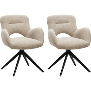 Colenis® - Olena Eetkamerstoelen - Set van 2 - Beige - Bouclé Stof - Luxe Gestoffeerde Zitting - Industrieel Design - Metalen Poten