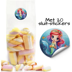 Uitdeelzakjes + sluitstickers - 20 stickers & 20 zakjes - cellofaanzakjes - Transparant - snoepzakjes - traktatie zakjes - Inpakzakjes - kinderfeestje - Kleine Zeemeermin