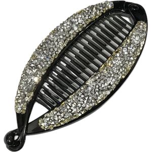 Bananenklem - Haarklemmen - Strass - Zwart/Zilver - 14 cm (641)