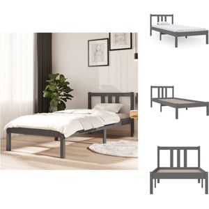 vidaXL Houten Bedframe - Grijs - Eenpersoons - 75 x 190 cm - Massief grenenhout - Stabiel en comfortabel - Bed