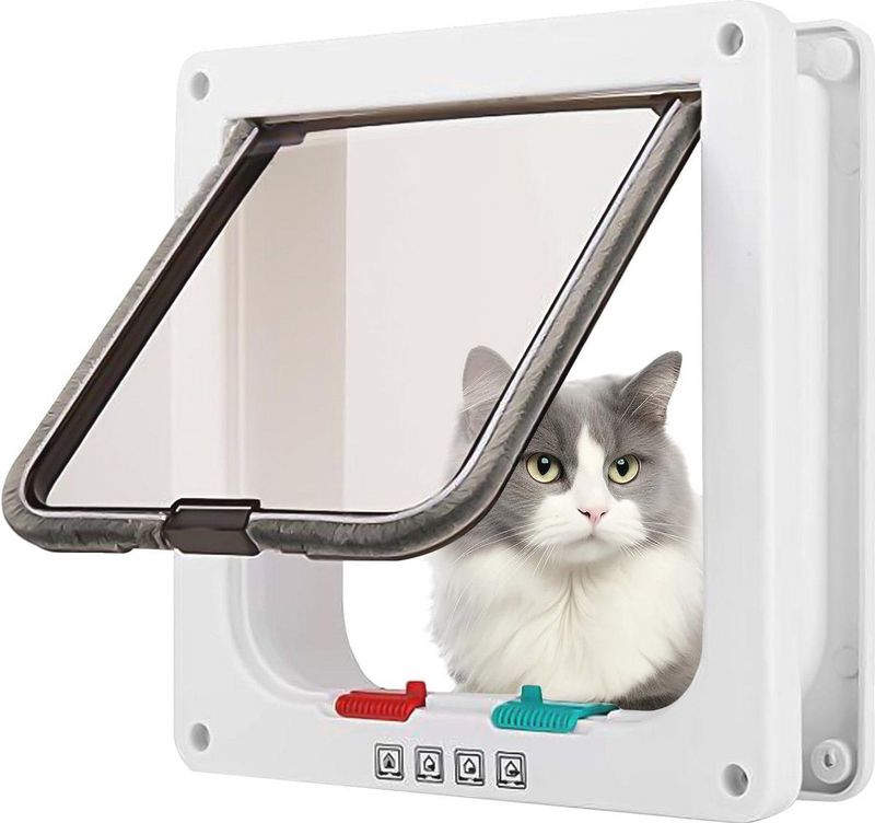 Huisdiereningang en uitgang - Twee-weg deur voor honden en katten - Regelbare schakelrichting - Geschikt voor binnendeuren, ramen en muren - Wit