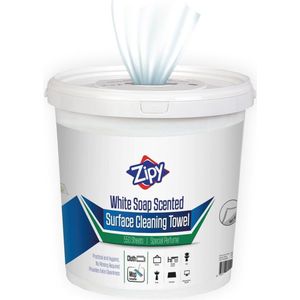 Zipy Surface Cleaner, Vlekverwijderaar, geparfumeerd, spoorloos - emmer met vochtige doekjes, compatibel met dweil - XL (Witte Zeep - 550 stuks)