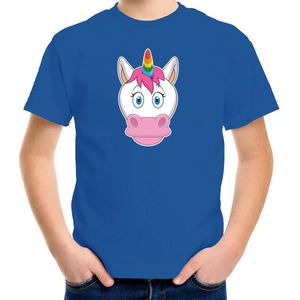 Cartoon eenhoorn t-shirt blauw voor jongens en meisjes - Kinderkleding / dieren t-shirts kinderen 134/140