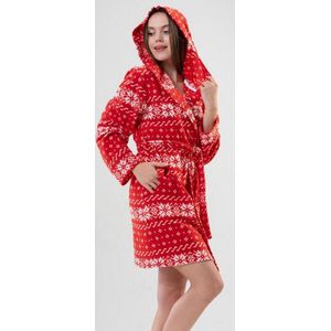 Vienetta dames fleece winter badjas | rood dikke badjas | Lange Mouw | Winter Pyama Dames Volwassenen L
