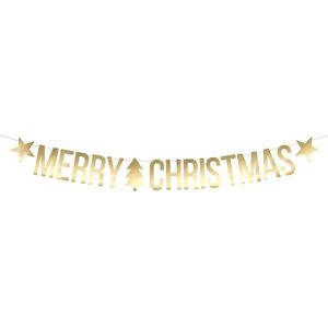 Partydeco - DIY Vlaggenlijn Merry Christmas Goud (150 cm)