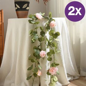 2 Stuks Rozen Slinger - Kunstbloemen slinger - Balkon decoratie - Zomerbloem- 145cm - Klimroos Roze - Bruiloft Decoratie – Trouwen -Trouwdag bloemen