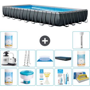 Intex Rechthoekig Ultra XTR Frame Zwembad - 975 x 488 x132 cm - Inclusief Pomp - Ladder - Grondzeil - Afdekzeil Chloor - Chloordrijver - Testrips - Reparatiesetje - Scrubborstel - PH-waarde - PH-waarde - Thermometer