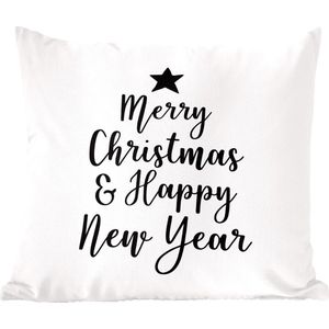 Sierkussens - Kussentjes Woonkamer - 40x40 cm - Kerst quote ""Merry Christmas & Happy New Year"" op een witte achtergrond - Kerstversiering - Kerstdecoratie voor binnen - Woonkamer