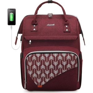 Laptoprugzak voor dames, 15,6 inch, schoolrugzak, tas, waterdicht, met USB-oplaadaansluiting, grote rugzak voor werk, reizen, school, universiteit, bisuiness rood