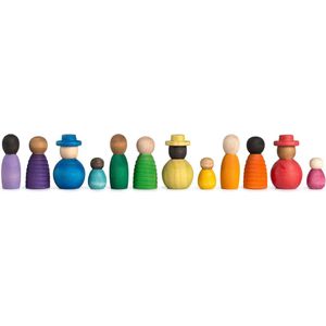 Houten poppetjes familie - 12 stuks - Regenboogkleuren - Open einde speelgoed - Educatief montessori speelgoed - Grapat style