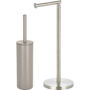 Spirella Badkamer accessoires set - WC-borstel/toiletrollen houder - metaal - beige/zilver - Luxe uitstraling