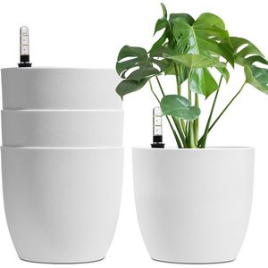 Zelfwatergevende Bloempot - Waterreservoir - Set van 4 - Wit - 22 cm