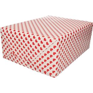 Bruiloft inpakpapier/cadeaupapier rode hartjes print 200 x 70 cm rol - Huwelijkscadeau kadopapier / cadeaupapier