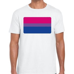 Bisexueel vlag gaypride t-shirt - wit shirt met vlag in Bi kleuren voor heren - gaypride/LHBT kleding L