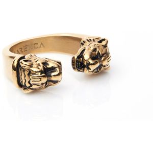 Marenca Gouden Heren Cuff Ring met Tijgerkoppen (S)
