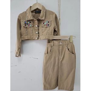 Set kleding meiden meisjes rok en jasje bruin camel studs kleuren maat 10/10Y stoer voorjaar zomer