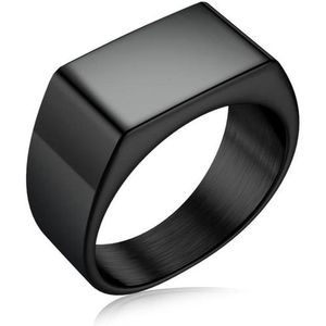 Zegelring Zwart RVS Staal - (Maat 68 - 21 mm - 21.4 mm) - Ring Heren / Dames - Zegelring Mannen / Vrouwen - Viking Ring - Biker Ring - Ring Heren Staal Roestvrij Staal RVS Zwartkleurig