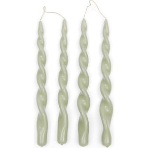 Riviera Maison Tafelkaarsen - Twisted Dinner Candles Glossy - Groen - 4 Stuks