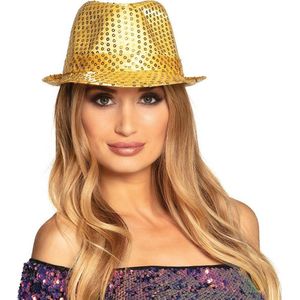 2x stuks carnaval verkleed hoedje met gouden pailletten - Disco glitter thema