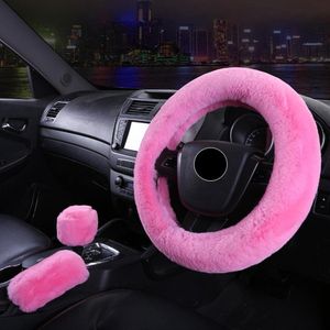 Winter warme pluche stuurhoes 38 cm pluizige wielhoes handremhoes versnellingspookhoes - Roze (Set van 3)