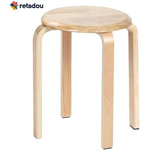Retadou - Eetkamerkruk, houten stapelstoel met antislipmat, stapelkruk voor klaslokalen, keuken, eet- of home-pub-ruimte, natuur