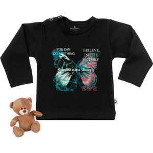 Baby t shirt met vlinder print en tekst - Zwart - Lange mouw - Maat 50/56.