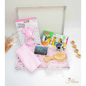Geschenkset 7 stuks - kraamcadeaus voor meisje - Hawsaz.nl cadeau - Mini mouse Bijtring - Geschenkset -| Babycadeau | Babyshower | Geboortecadeau | Houten borstel - Babyverzorging