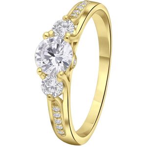 Lucardi Dames Goldplated ring met zirkonia - Ring - Moederdag Cadeautje - Echt Zilver - Goudkleurig