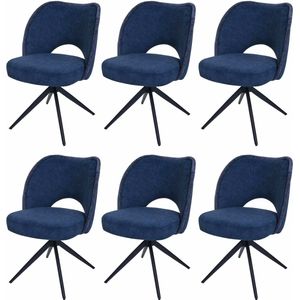 Set van 6 eetkamerstoelen MCW-N72, gestoffeerde keukenstoel, draaibaar met automatische terugvering, stof/textiel (420g/m²) Oeko-Tex ~ blauw