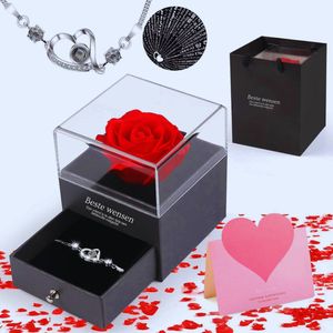 Bewaar Geschenkdoos Met Romantische Eeuwige Rozen En 'I Love You' Hart Armband In Kleine Lade - Perfect Voor Valentijnsdag - Moederdag En Verjaardagen