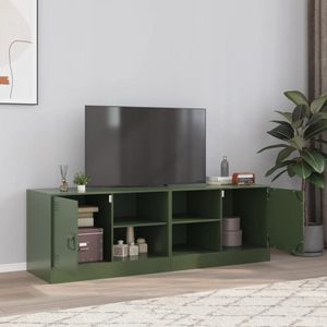 The Living Store Nachtkastjes 2 st 67x39x44 cm staal olijfgroen - Tv Meubel - Tv Stand - Salontafel - Olijfgroot - Industrieel