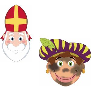 Pakket van 12x stuks Sinterklaas en roetveeg Pieten uitknip knutsel maskers 26 x 27 cm - Sinterklaas feestartikelen