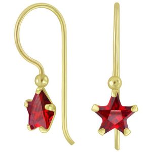Joy|S - Zilveren classic ster oorbellen - zirkonia rood - oorhangers - gold plated