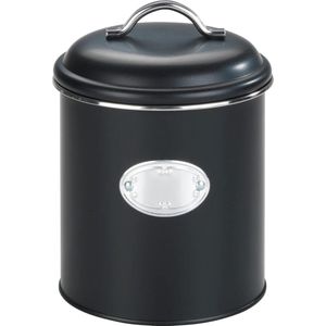 Wenko 54068100 zwart Opbergdoos, 1,6 liter, vershouddoos voor luchtdichte opslag van levensmiddelen, waterdicht, van gelakt metaal met applicatie, retro design, Ø 13 x 18 cm, zwart