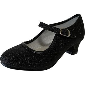 Spaanse Prinsessen schoenen zwart glitter maat 35 - binnenmaat 22,5 cm - bij flamenco jurk - feestkleding - verkleedkleding