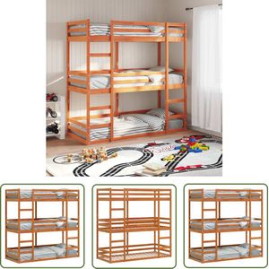 The Living Store Stapelbed 3-persoons massief grenenhout wasbruin 80x200 cm - Stapelbed - Kinderkamer - Tweepersoons Bed - Drie Persoons Bed - Grenenhouten Bed
