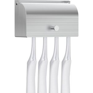 4 sleuven roestvrijstalen tandenborstelhouders aan de muur gemonteerd, RV spiegel tandenborstel organisator hanger met deksel, zelfklevende tandenborstelopslag standaardrek